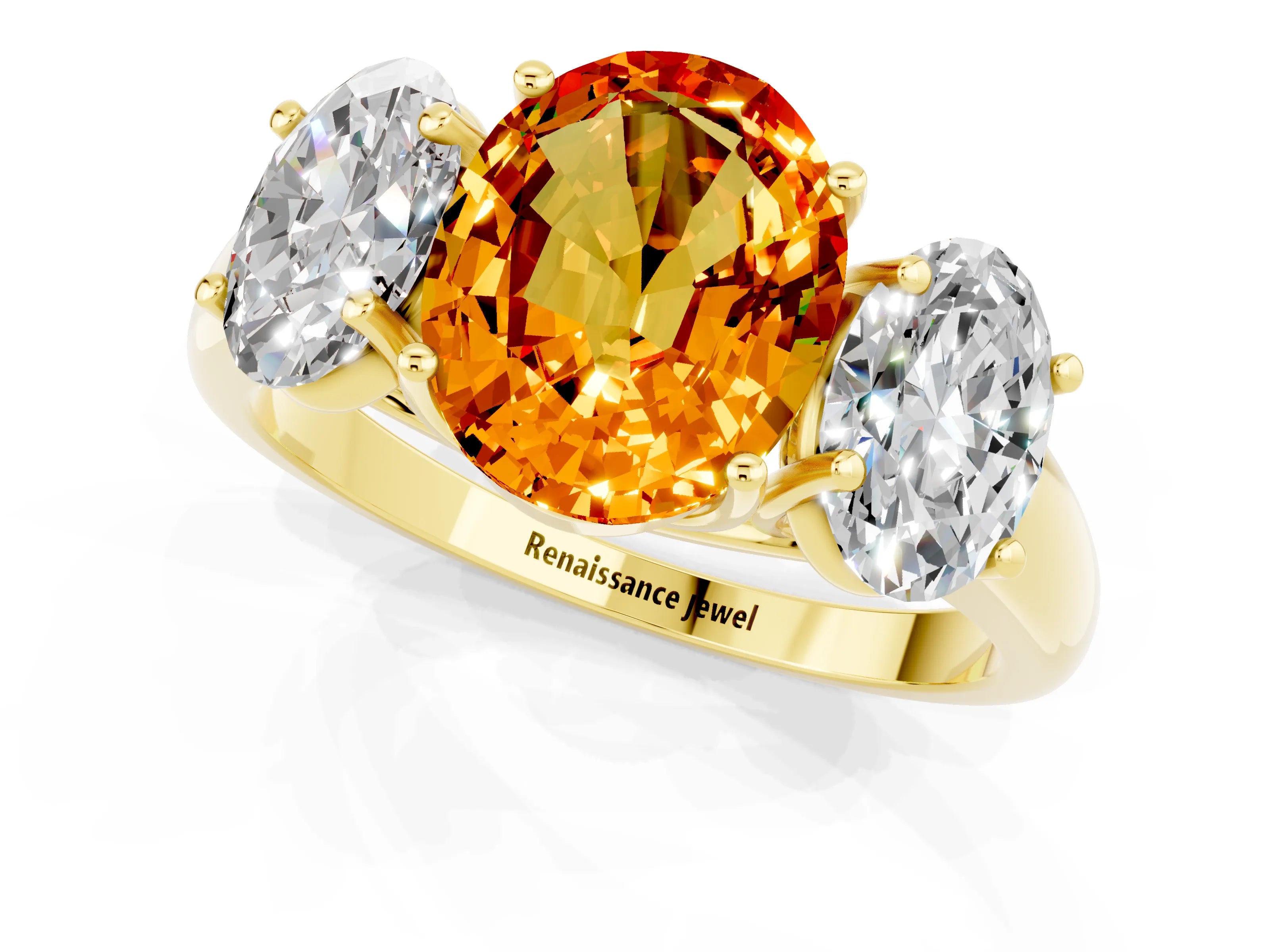 Yellow gold Three-Stone Oval Cut Citrine Engagement Ring with Prong Setting_1
