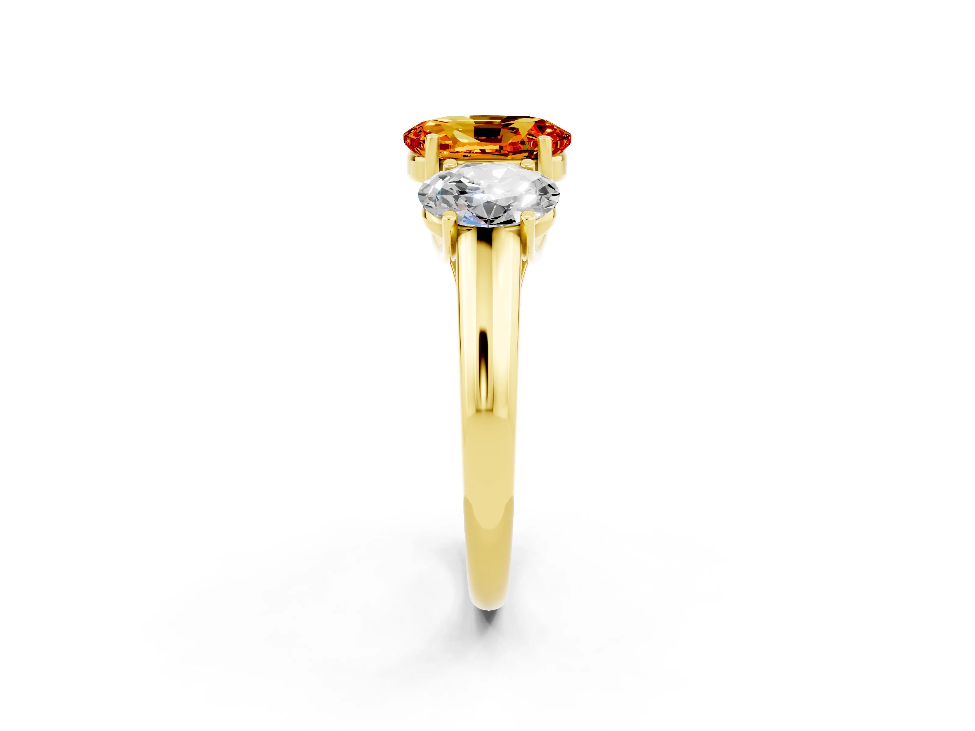 Yellow gold Three-Stone Oval Cut Citrine Engagement Ring with Prong Setting_2
