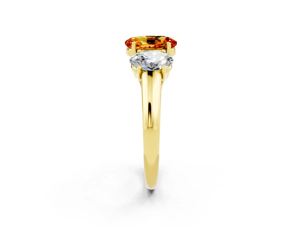 Yellow gold Three-Stone Oval Cut Citrine Engagement Ring with Prong Setting