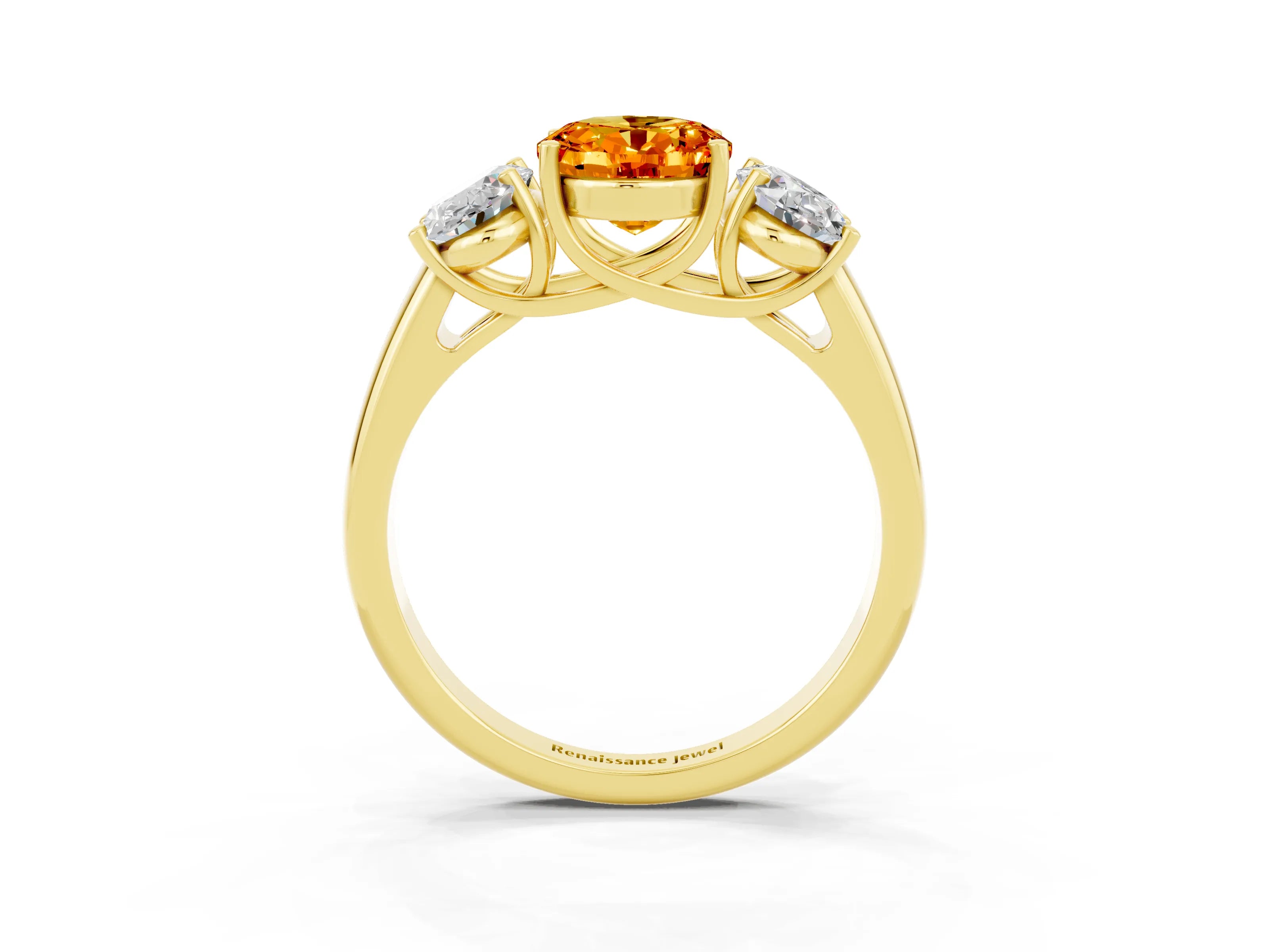 Yellow gold Three-Stone Oval Cut Citrine Engagement Ring with Prong Setting_3