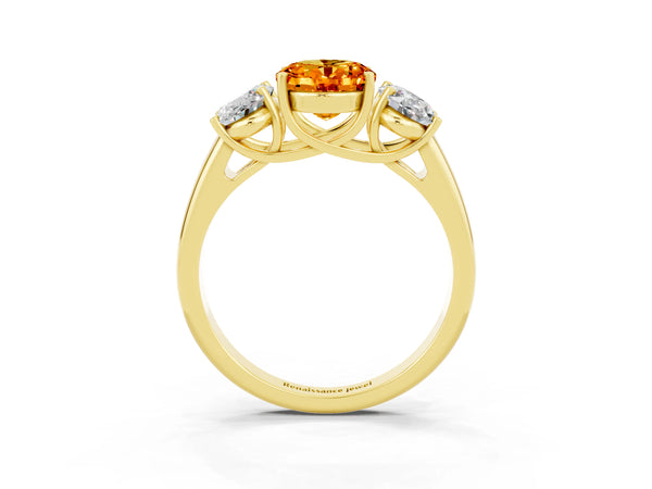 Yellow gold Three-Stone Oval Cut Citrine Engagement Ring with Prong Setting