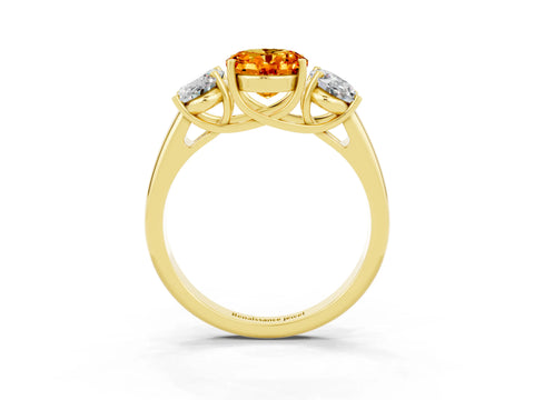 Yellow gold Three-Stone Oval Cut Citrine Engagement Ring with Prong Setting_3