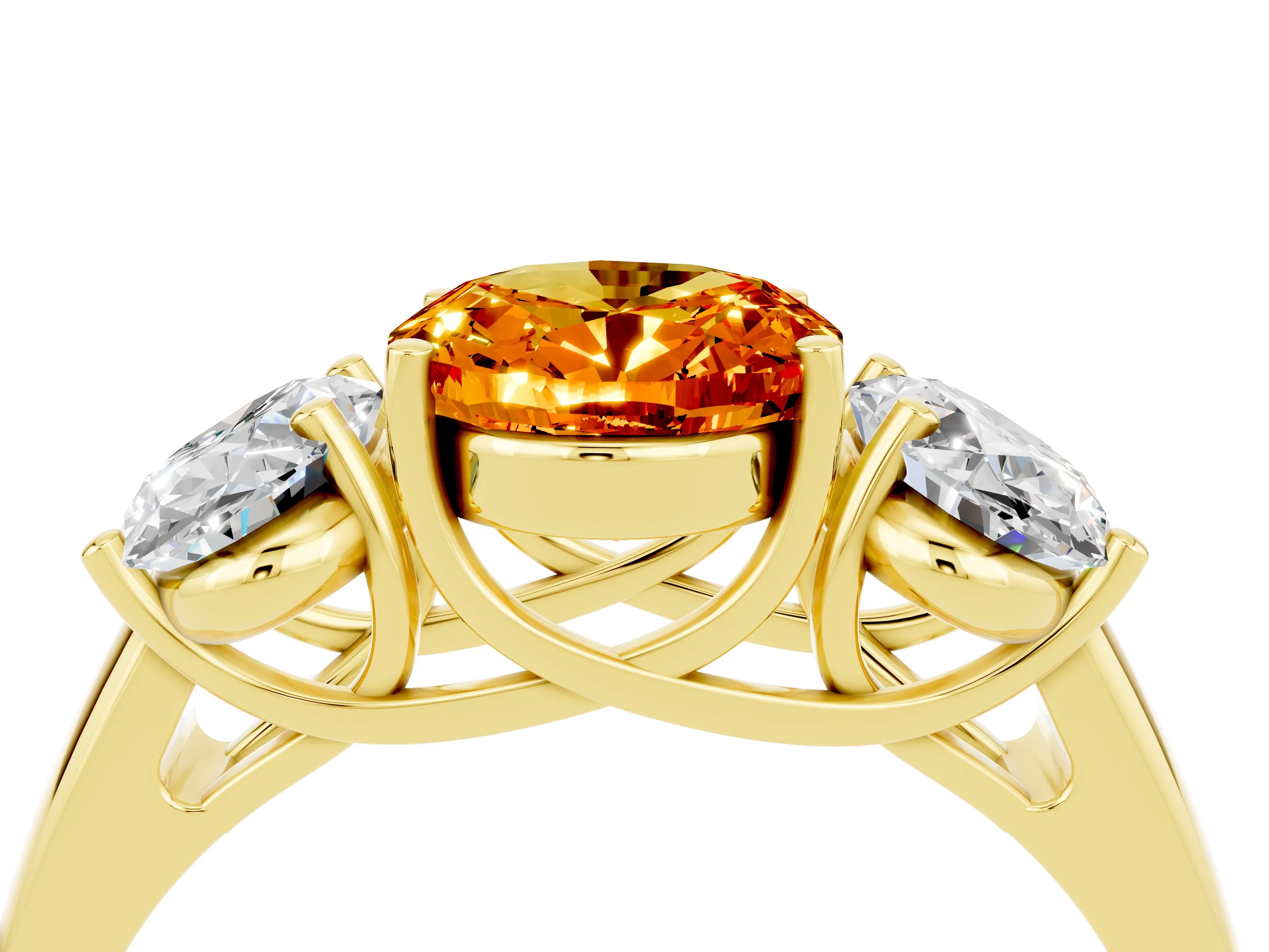 Yellow gold Three-Stone Oval Cut Citrine Engagement Ring with Prong Setting_4