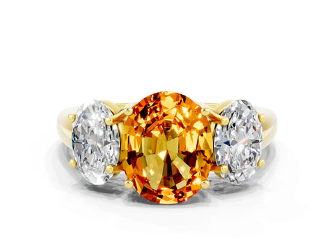 Yellow gold Three-Stone Oval Cut Citrine Engagement Ring with Prong Setting