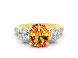 Yellow gold Three-Stone Oval Cut Citrine Pavé Band with Four-Prong Setting