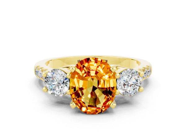 Yellow gold Three-Stone Oval Cut Citrine Pavé Band with Four-Prong Setting