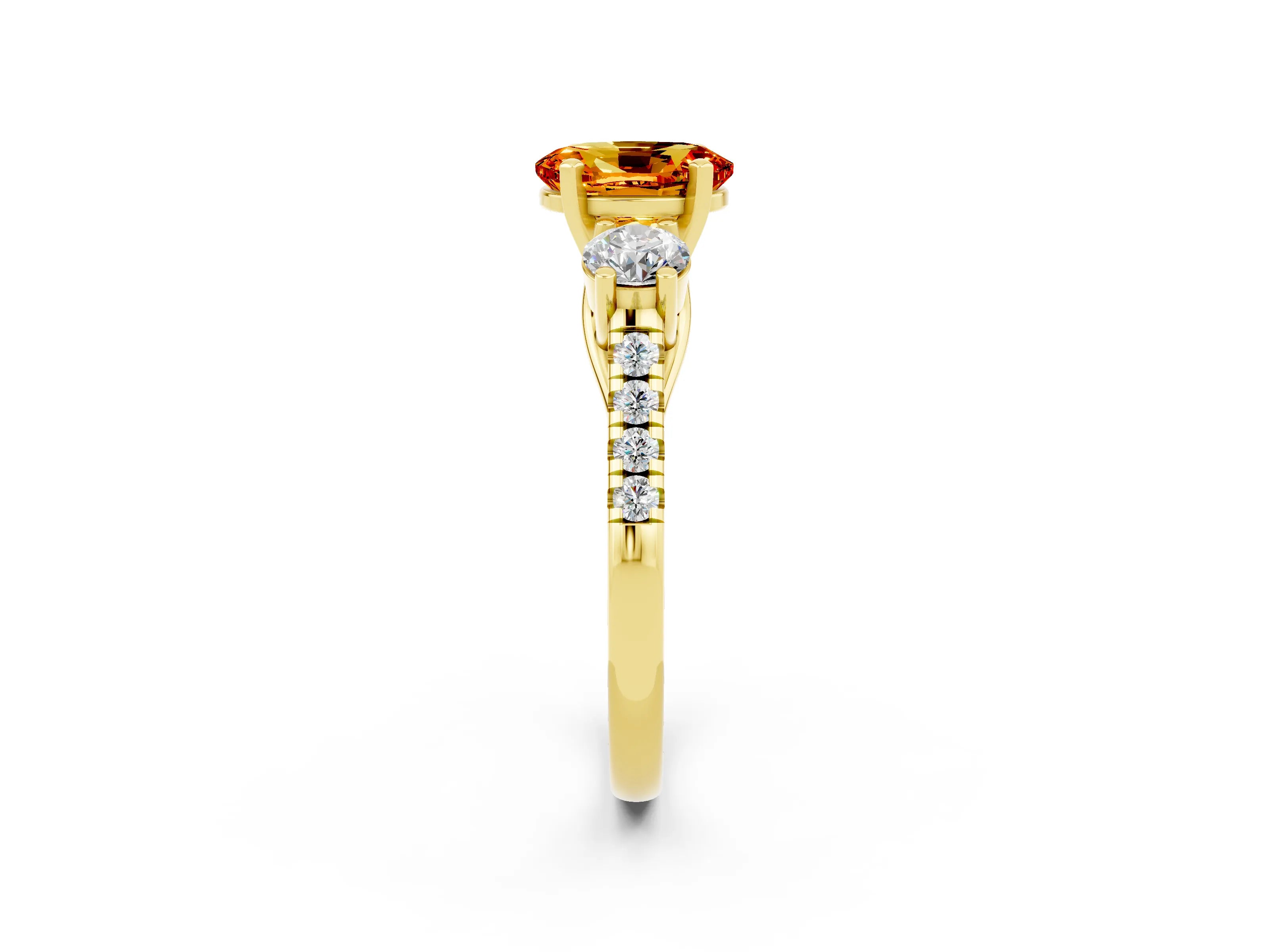 Yellow gold Three-Stone Oval Cut Citrine Pavé Band with Four-Prong Setting_2