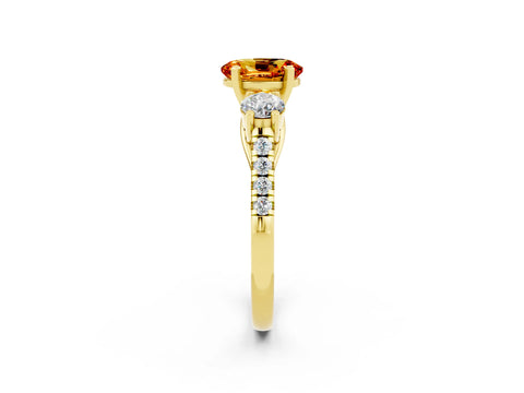 Yellow gold Three-Stone Oval Cut Citrine Pavé Band with Four-Prong Setting_2