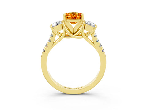 Yellow gold Three-Stone Oval Cut Citrine Pavé Band with Four-Prong Setting_3