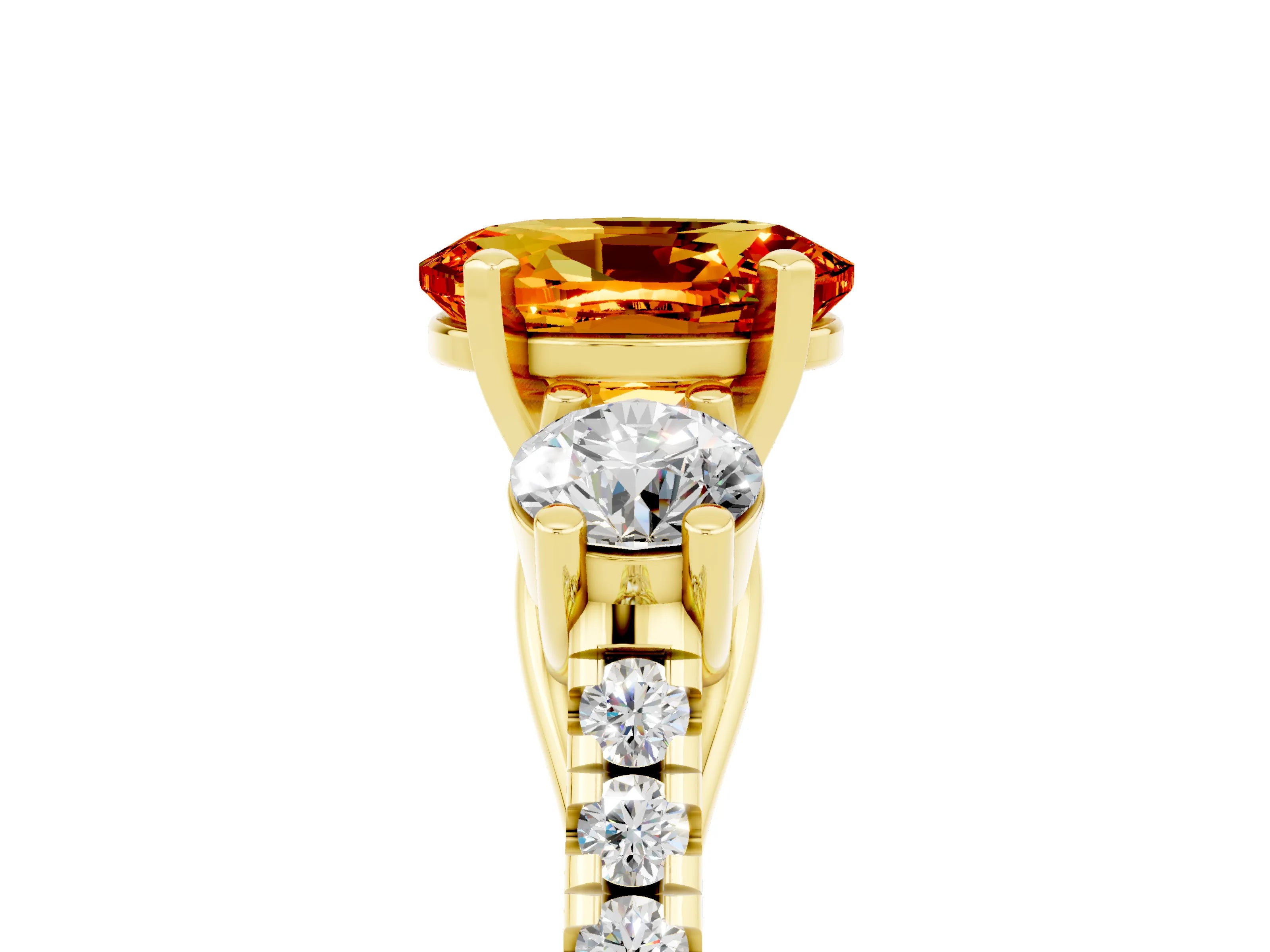 Yellow gold Three-Stone Oval Cut Citrine Pavé Band with Four-Prong Setting_5