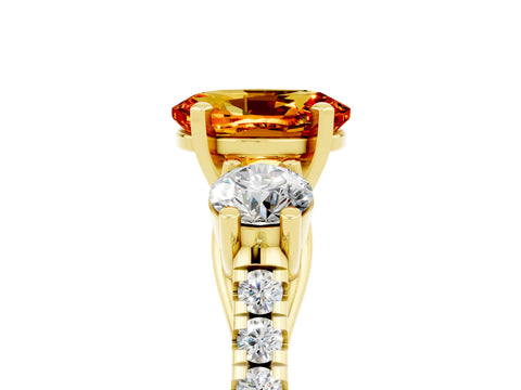 Yellow gold Three-Stone Oval Cut Citrine Pavé Band with Four-Prong Setting_5
