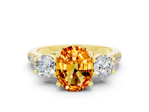 Yellow gold Three-Stone Oval Cut Citrine Pavé Band with Four-Prong Setting