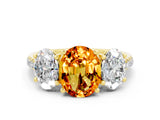 Yellow gold Three-Stone Oval Cut Citrine Ring with Pavé Band and Prong Setting_12