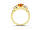 Yellow gold Three-Stone Oval Cut Citrine Ring with Pavé Band and Prong Setting_15