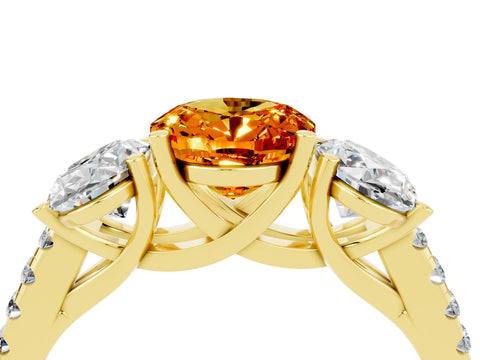 Yellow gold Three-Stone Oval Cut Citrine Ring with Pavé Band and Prong Setting_16