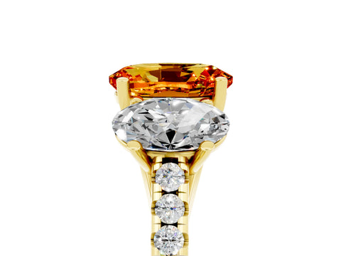 Yellow gold Three-Stone Oval Cut Citrine Ring with Pavé Band and Prong Setting_17