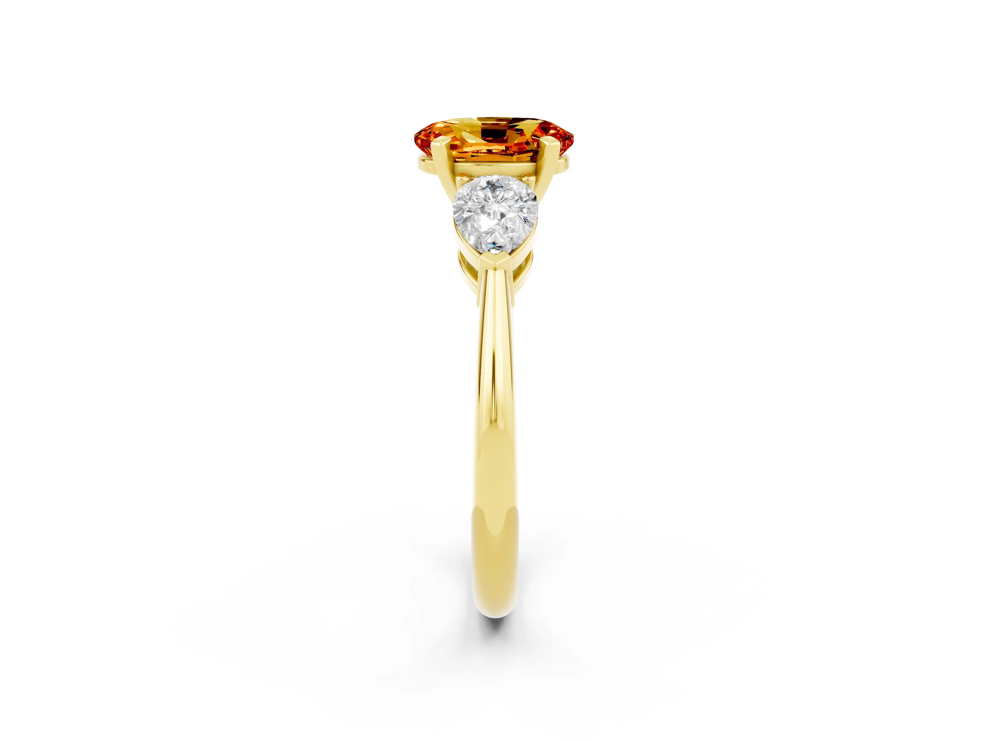 Yellow gold Three-Stone Oval Cut Citrine Ring with Pear Side Stones and Four-Prong Setting_2