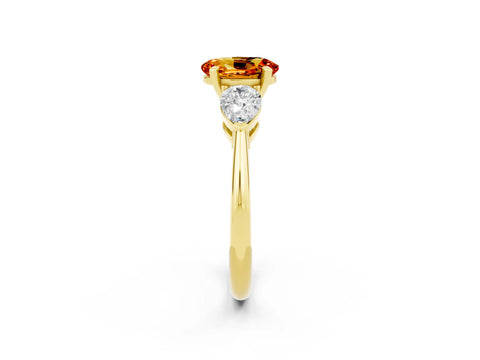 Yellow gold Three-Stone Oval Cut Citrine Ring with Pear Side Stones and Four-Prong Setting_2