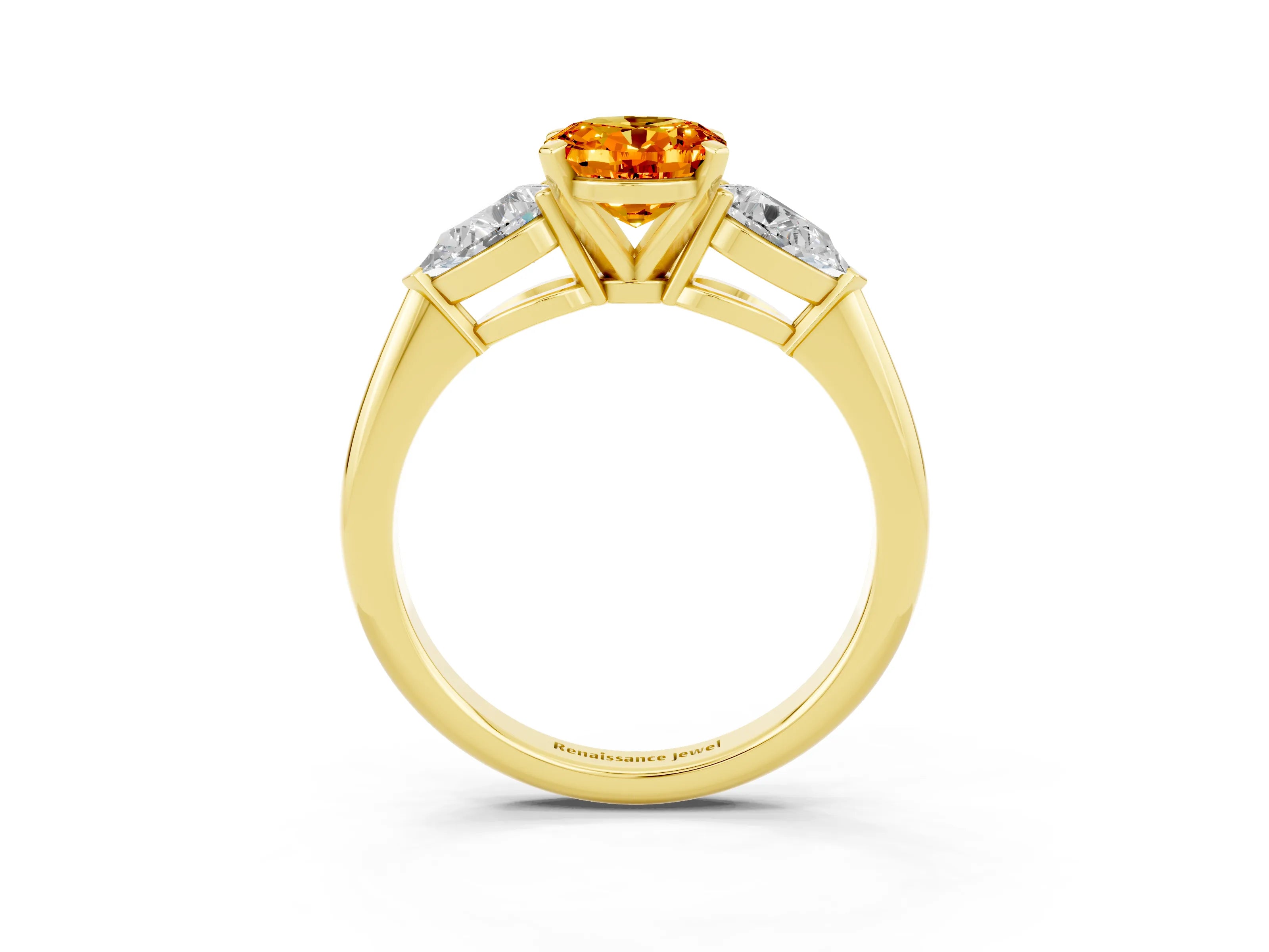 Yellow gold Three-Stone Oval Cut Citrine Ring with Pear Side Stones and Four-Prong Setting_3