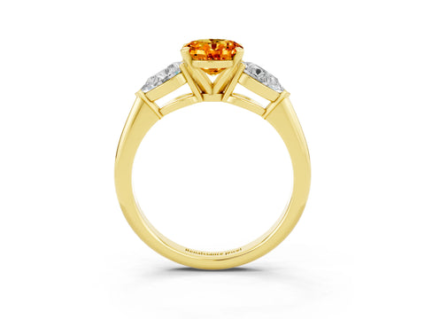 Yellow gold Three-Stone Oval Cut Citrine Ring with Pear Side Stones and Four-Prong Setting_3