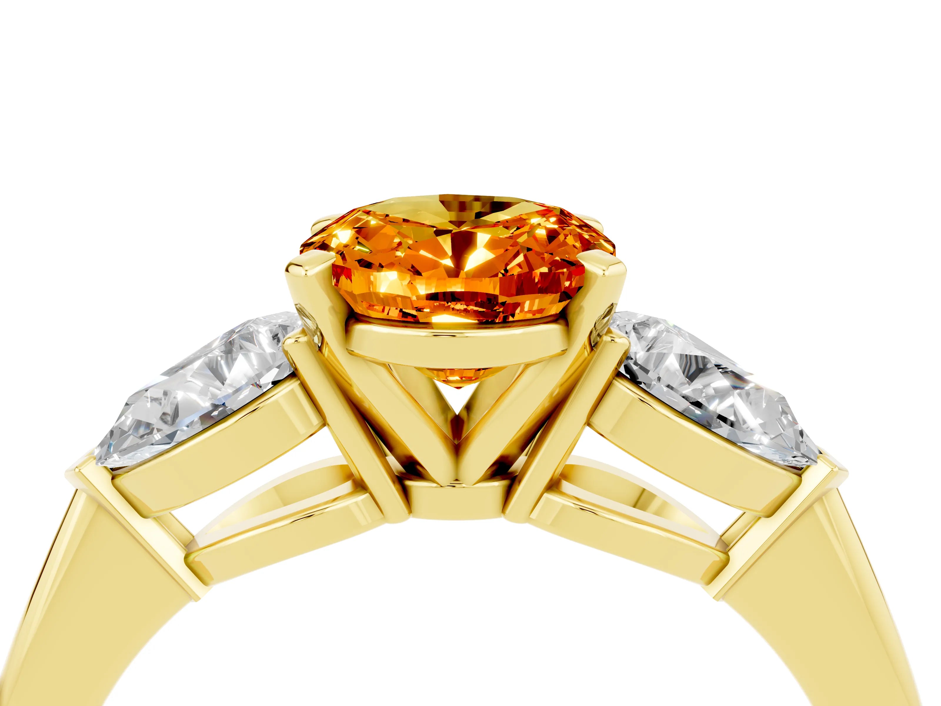 Yellow gold Three-Stone Oval Cut Citrine Ring with Pear Side Stones and Four-Prong Setting_4
