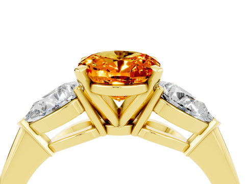 Yellow gold Three-Stone Oval Cut Citrine Ring with Pear Side Stones and Four-Prong Setting_4