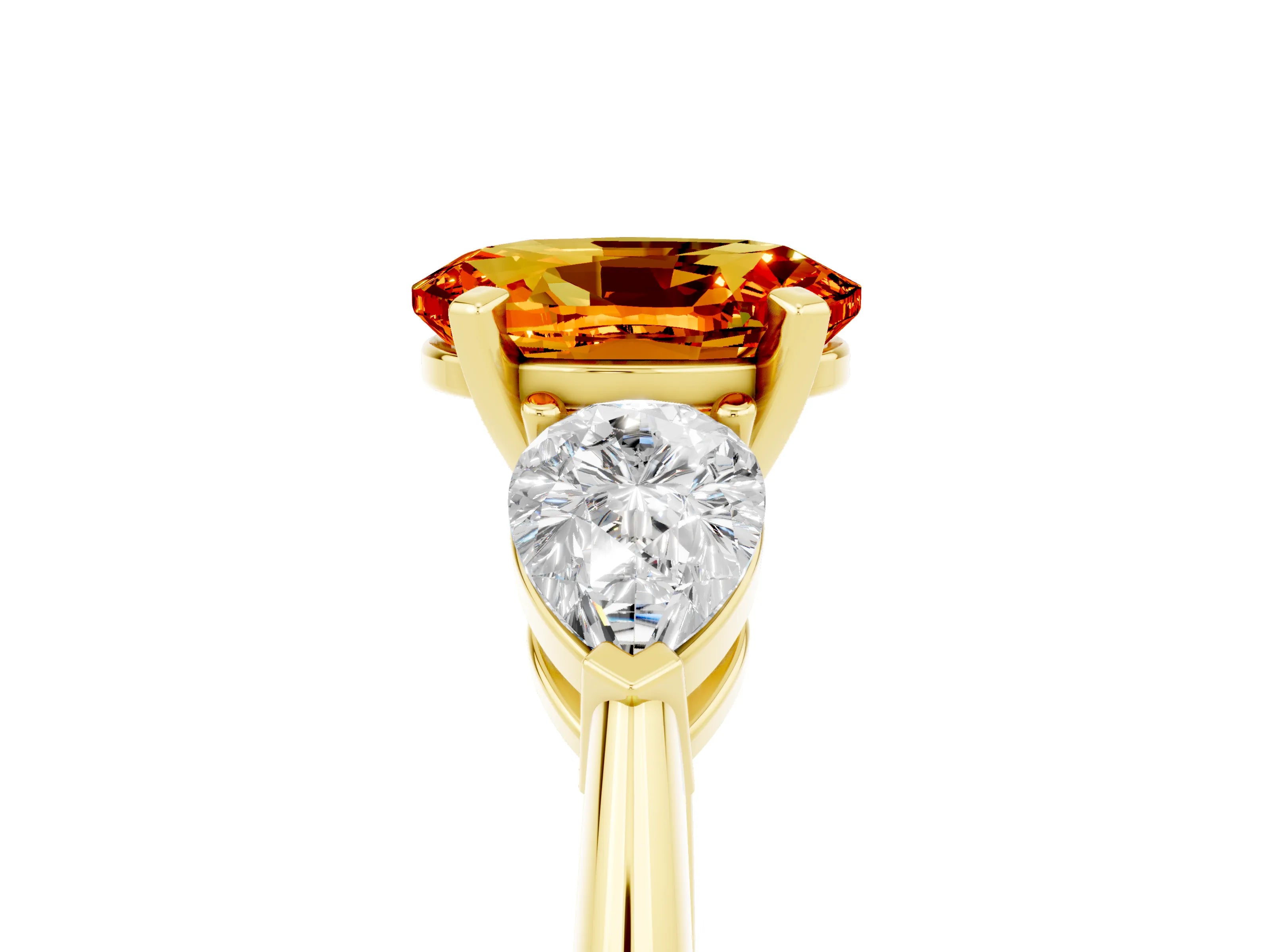 Yellow gold Three-Stone Oval Cut Citrine Ring with Pear Side Stones and Four-Prong Setting_5