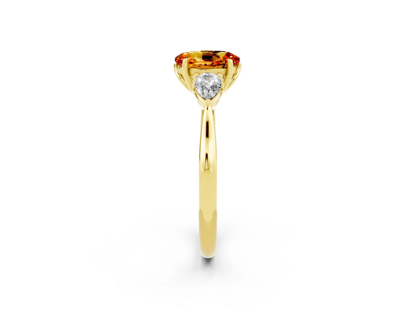 Yellow gold Three-Stone Oval Cut Citrine Ring with Pear  Side Stones in Four-Prong Setting