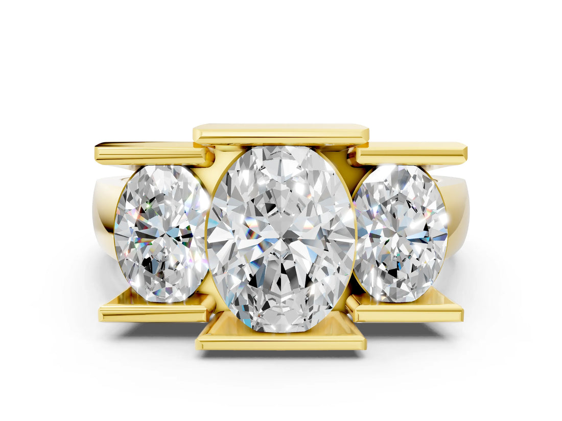 Yellow gold Three Stone Oval Cut Cut Channel Set Diamond Ring_3