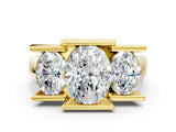 Yellow gold Three Stone Oval Cut Cut Channel Set Diamond Ring_3
