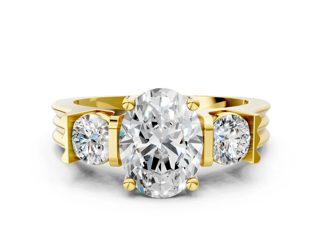 Yellow gold Three-Stone Oval Cut Cut Classic Band Prong Setting Ring_3