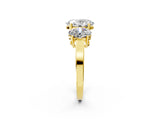 Yellow gold Three-Stone Oval Cut Cut Diamond Engagement Ring with Flat Band and Four-Prong Setting_10