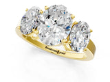 Yellow gold Three-Stone Oval Cut Cut Diamond Engagement Ring with Flat Band and Four-Prong Setting_9