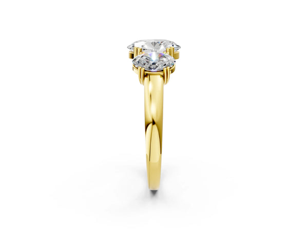 Yellow gold Three-Stone Oval Cut Cut Diamond Ring with Channel Set Band and Four-Prong Setting