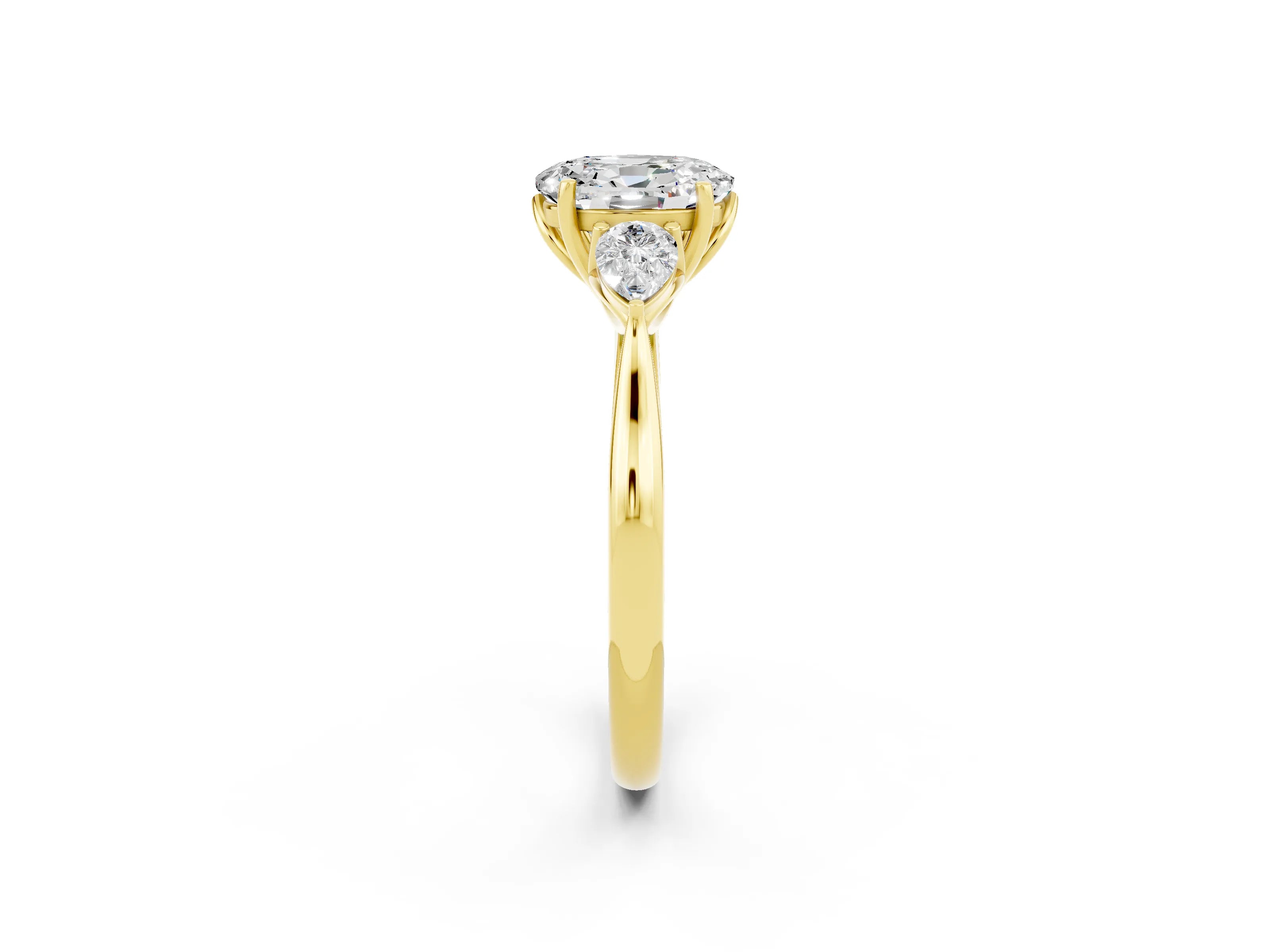 Yellow gold Three-Stone Oval Cut Cut Diamond Ring with Pear Side Stones in Four-Prong Setting_2