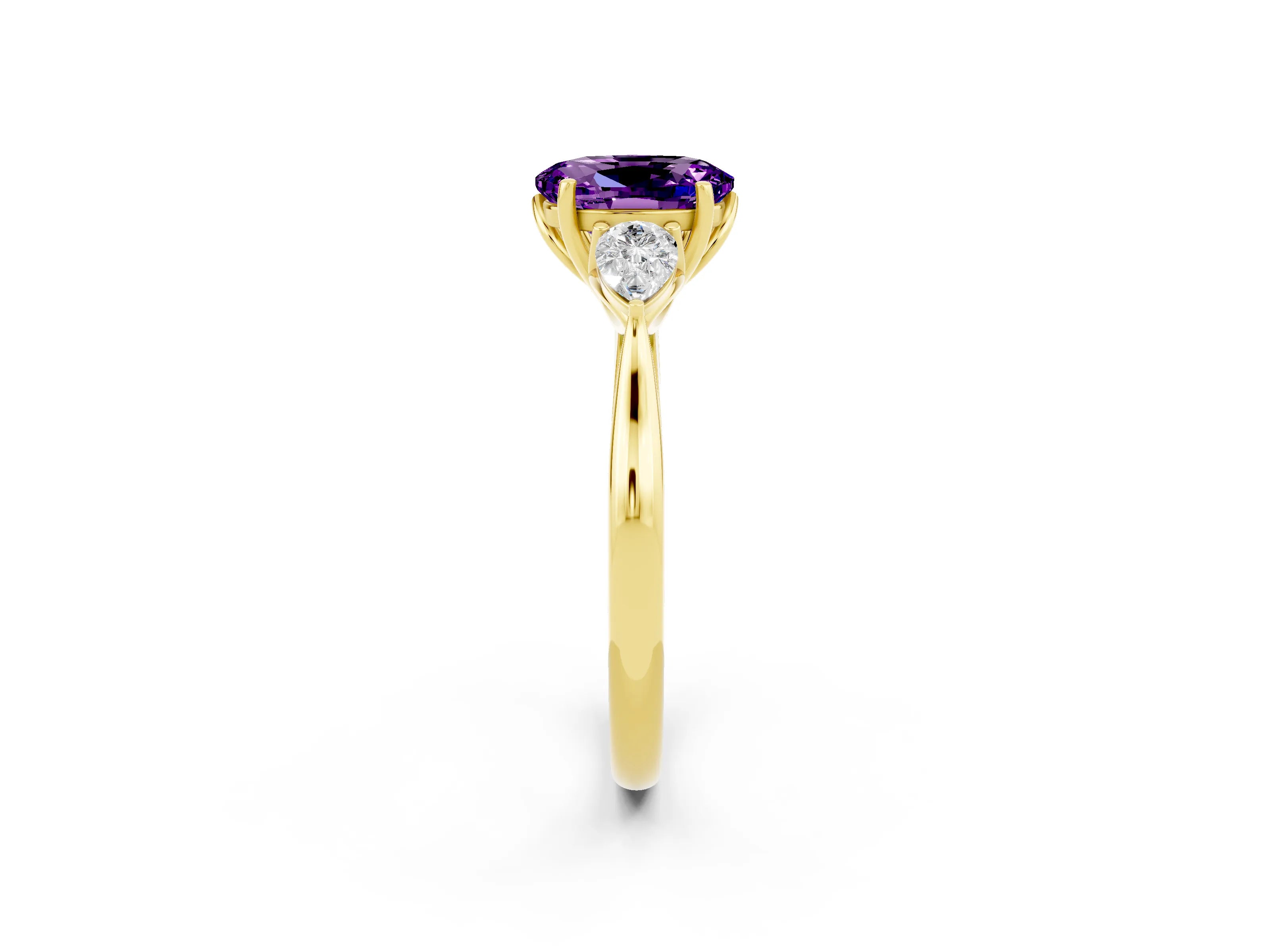 Yellow gold Three-Stone Oval Cut Cut Diamond Ring with Pear Side Stones in Four-Prong Setting_2