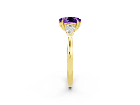 Yellow gold Three-Stone Oval Cut Cut Diamond Ring with Pear Side Stones in Four-Prong Setting_2