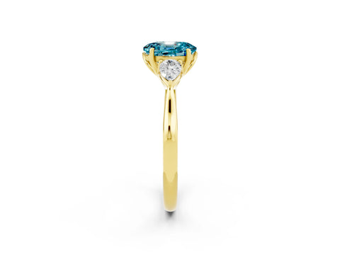 Yellow gold Three-Stone Oval Cut Cut Diamond Ring with Pear Side Stones in Four-Prong Setting_2