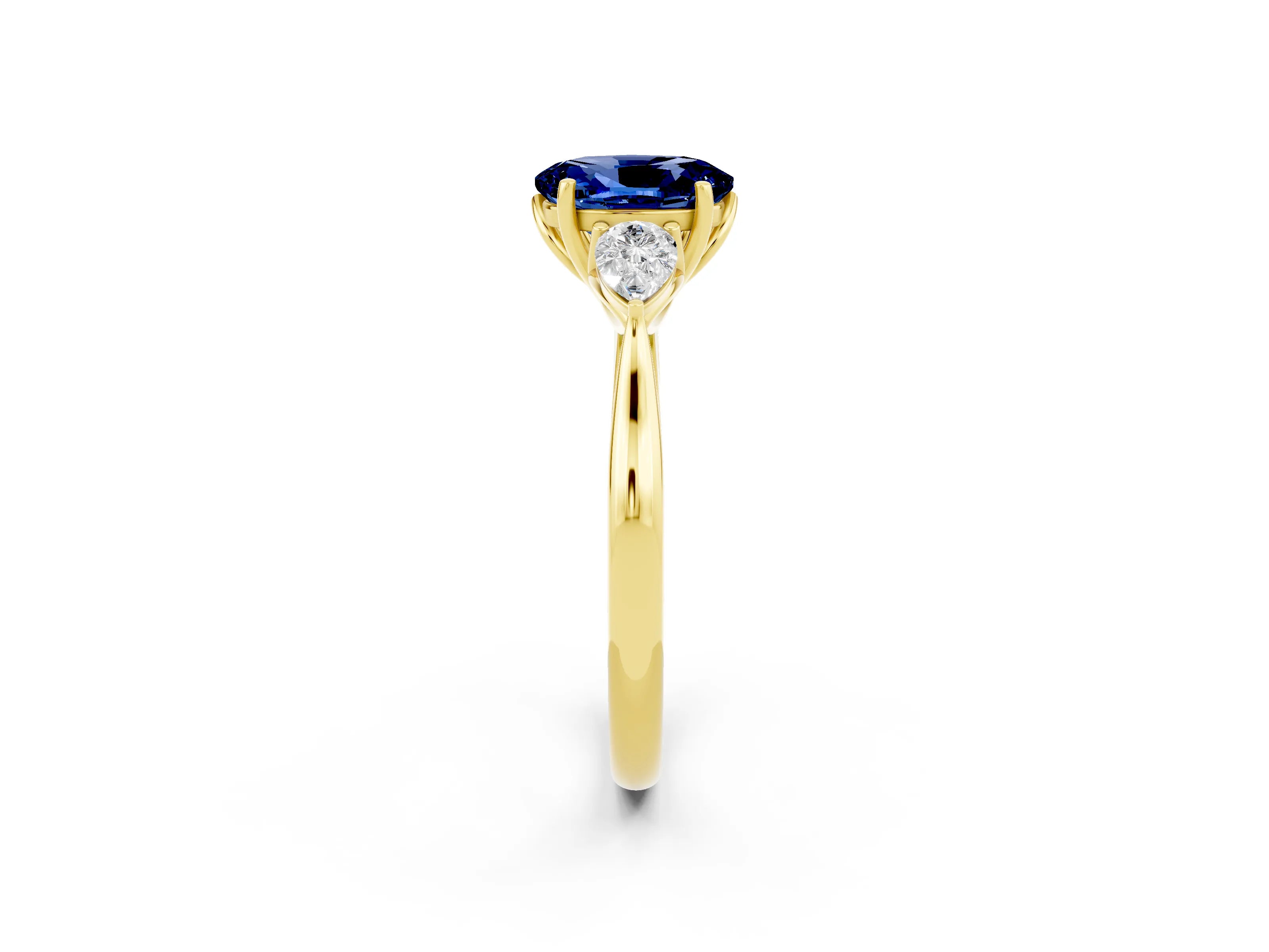 Yellow gold Three-Stone Oval Cut Cut Diamond Ring with Pear Side Stones in Four-Prong Setting_2