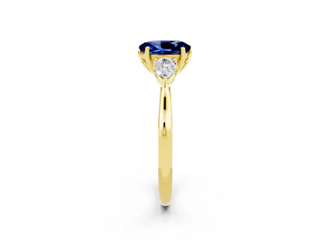 Yellow gold Three-Stone Oval Cut Cut Diamond Ring with Pear Side Stones in Four-Prong Setting_2