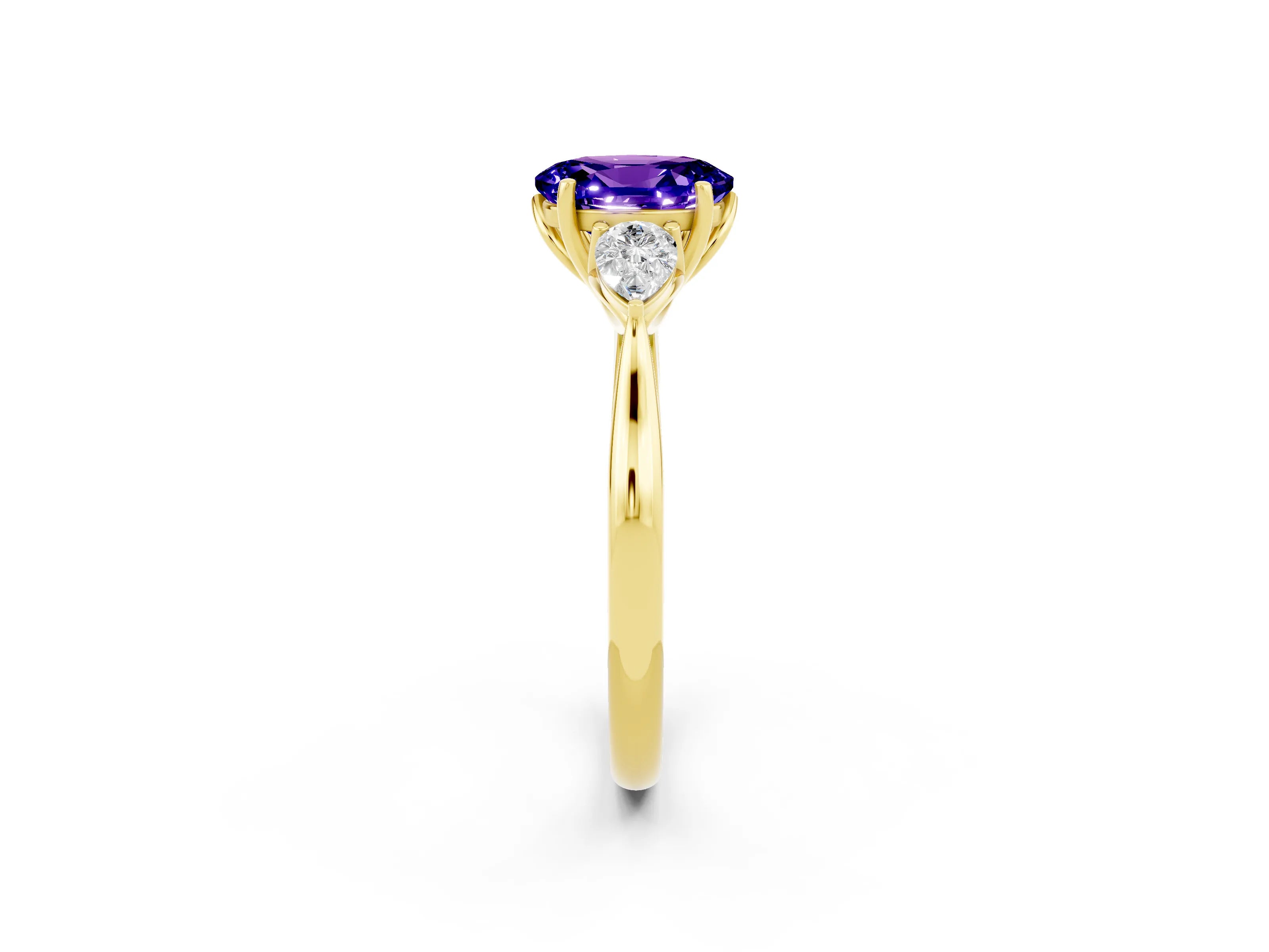 Yellow gold Three-Stone Oval Cut Cut Diamond Ring with Pear Side Stones in Four-Prong Setting_2