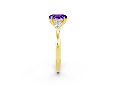 Yellow gold Three-Stone Oval Cut Cut Diamond Ring with Pear Side Stones in Four-Prong Setting_2