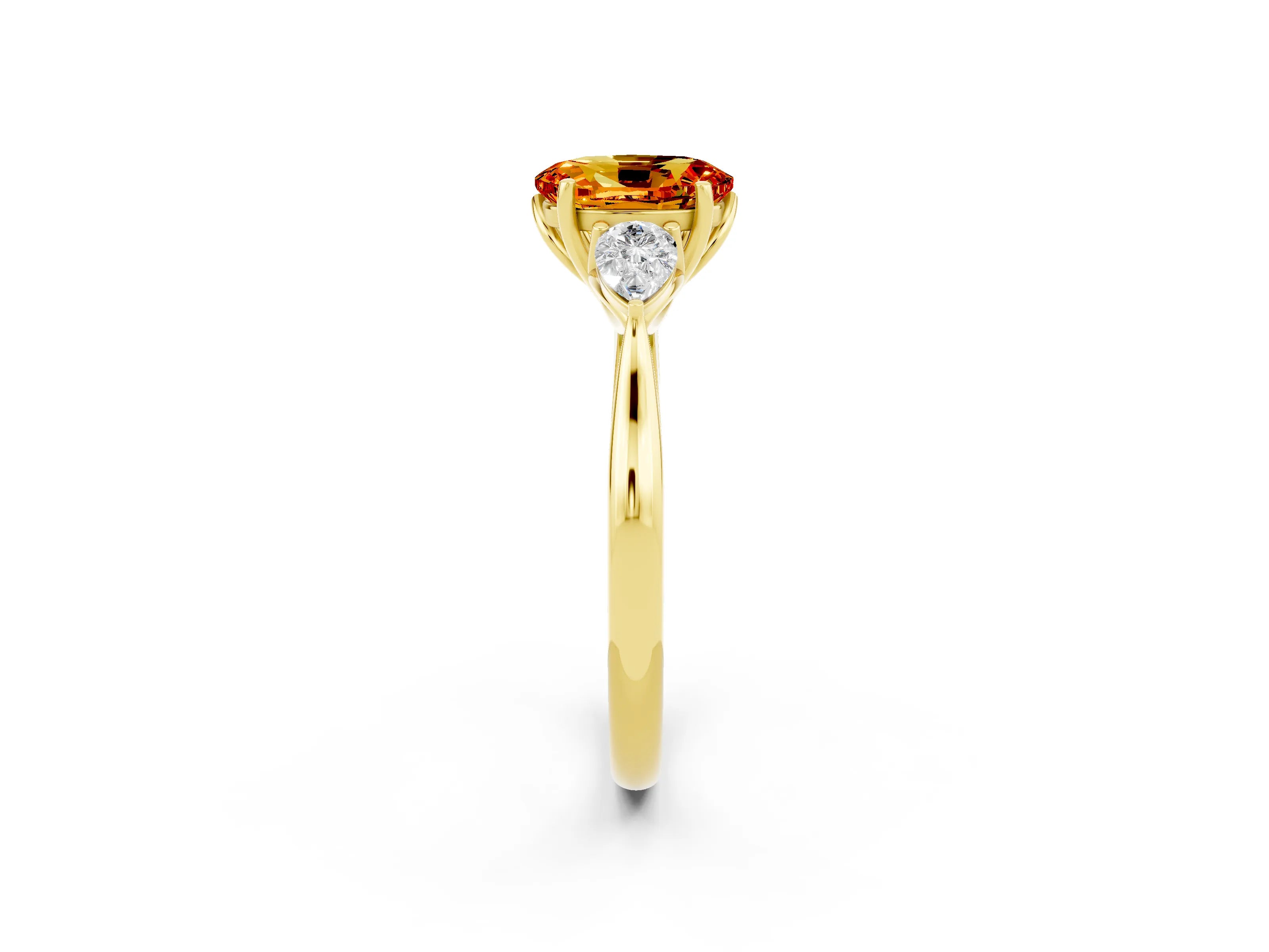Yellow gold Three-Stone Oval Cut Cut Diamond Ring with Pear Side Stones in Four-Prong Setting_2