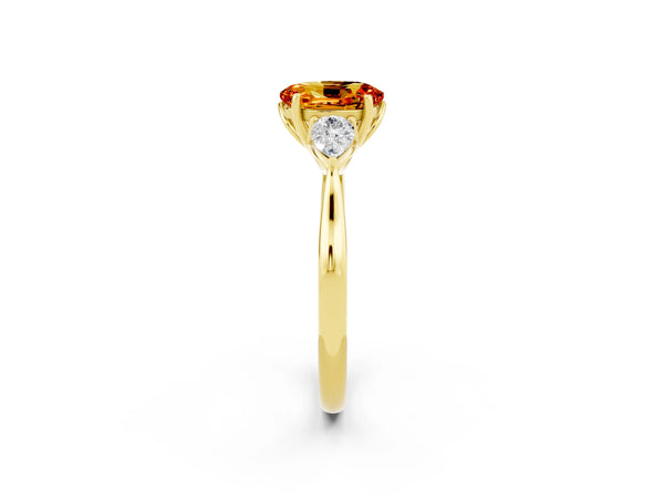 Yellow gold Three-Stone Oval Cut Citrine Ring with Pear  Side Stones in Four-Prong Setting