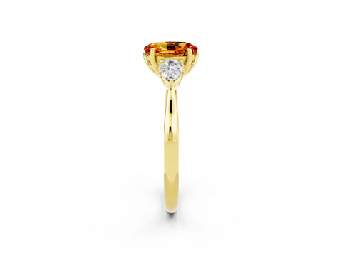Yellow gold Three-Stone Oval Cut Cut Diamond Ring with Pear Side Stones in Four-Prong Setting_2