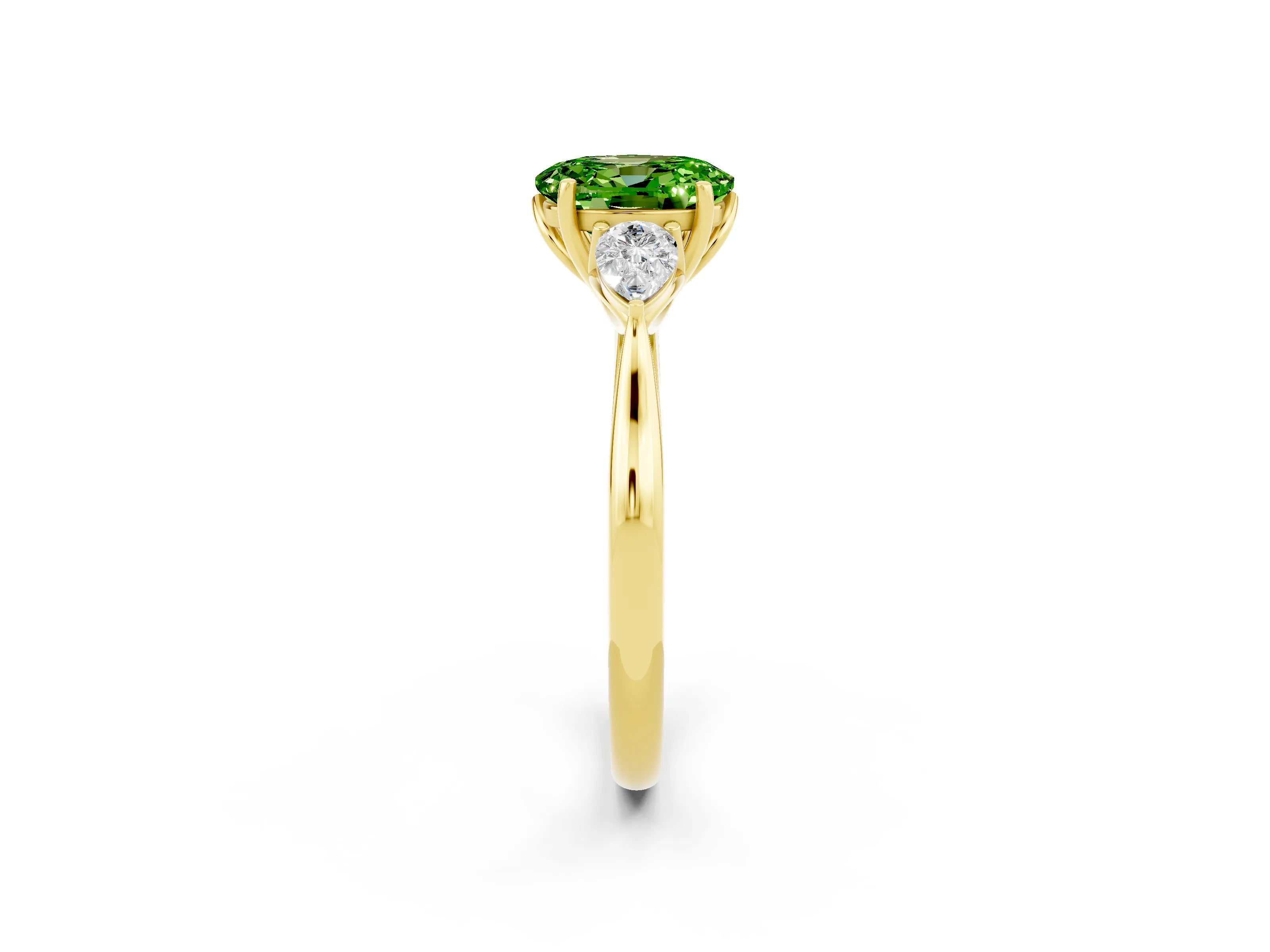 Yellow gold Three-Stone Oval Cut Cut Diamond Ring with Pear Side Stones in Four-Prong Setting_2