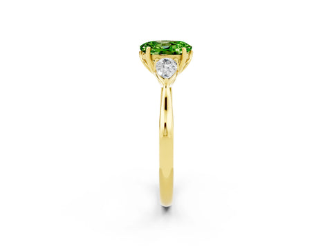 Yellow gold Three-Stone Oval Cut Cut Diamond Ring with Pear Side Stones in Four-Prong Setting_2