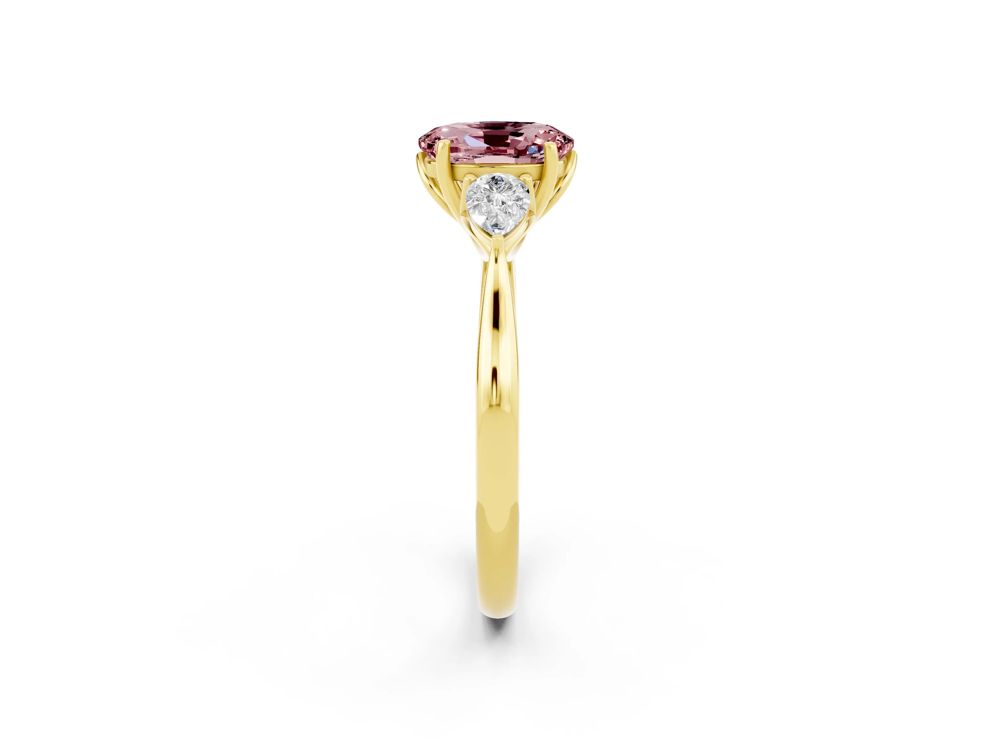 Yellow gold Three-Stone Oval Cut Cut Diamond Ring with Pear Side Stones in Four-Prong Setting_2