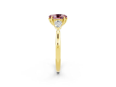 Yellow gold Three-Stone Oval Cut Cut Diamond Ring with Pear Side Stones in Four-Prong Setting_2