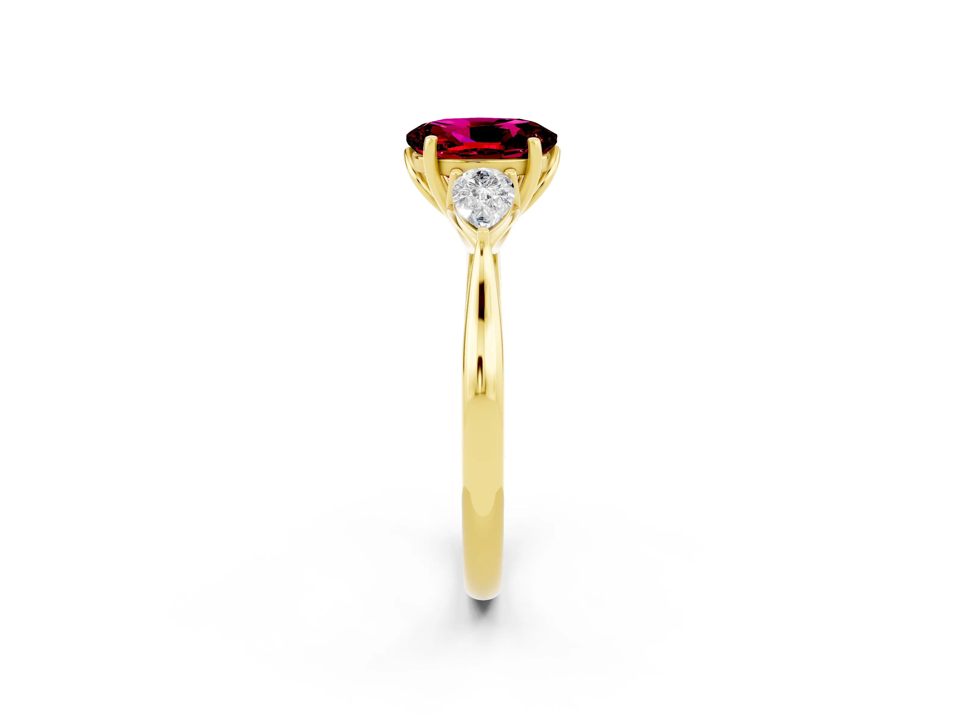 Yellow gold Three-Stone Oval Cut Cut Diamond Ring with Pear Side Stones in Four-Prong Setting_2